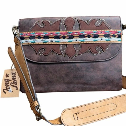 Multicolor Embroidered Brown Western Crossbody Shoulder Bag