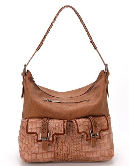 Conceal Carry Croc-Embossed Front Pockets Cognac Brown Tote Bag