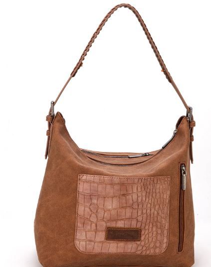 Conceal Carry Croc-Embossed Front Pockets Cognac Brown Tote Bag