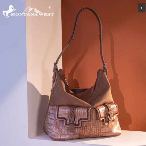 Conceal Carry Croc-Embossed Front Pockets Cognac Brown Tote Bag