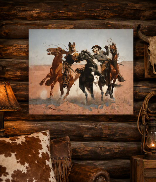 The Rowdy Rescue — Western Cowboy Dog Canvas Wall Art