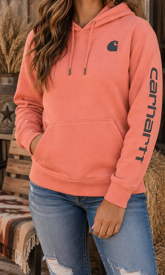 Carhartt Logo Sleeve Pullover Hoodie – Coral