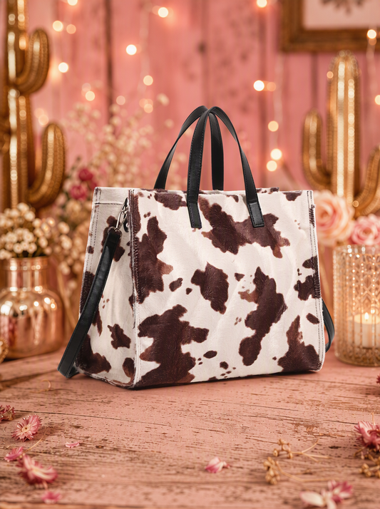 Furry Cowhide Pattern Leather Tote Bag