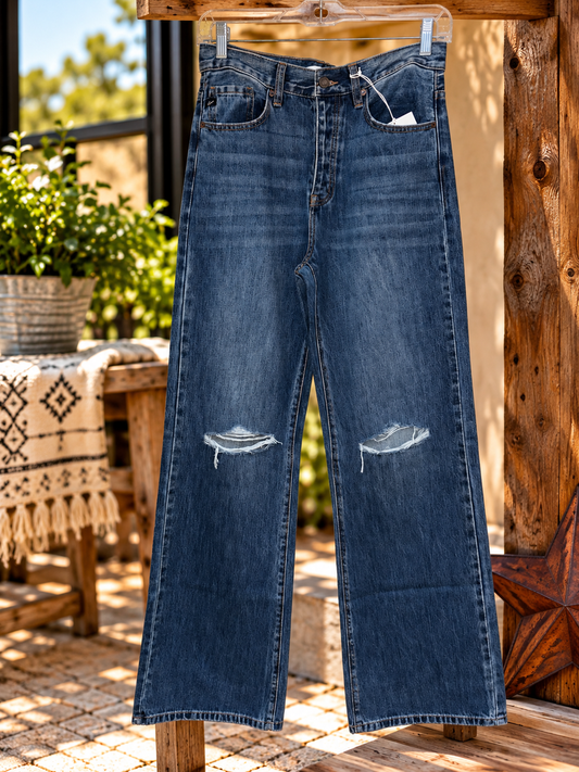 KanCan High Rise Button Fly Distressed Wide Leg Jeans