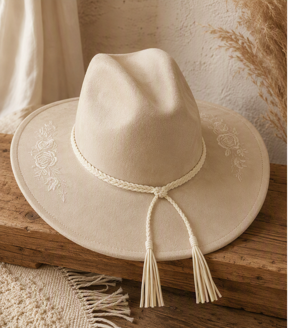 Ivory Rose Embroidered Western Hat