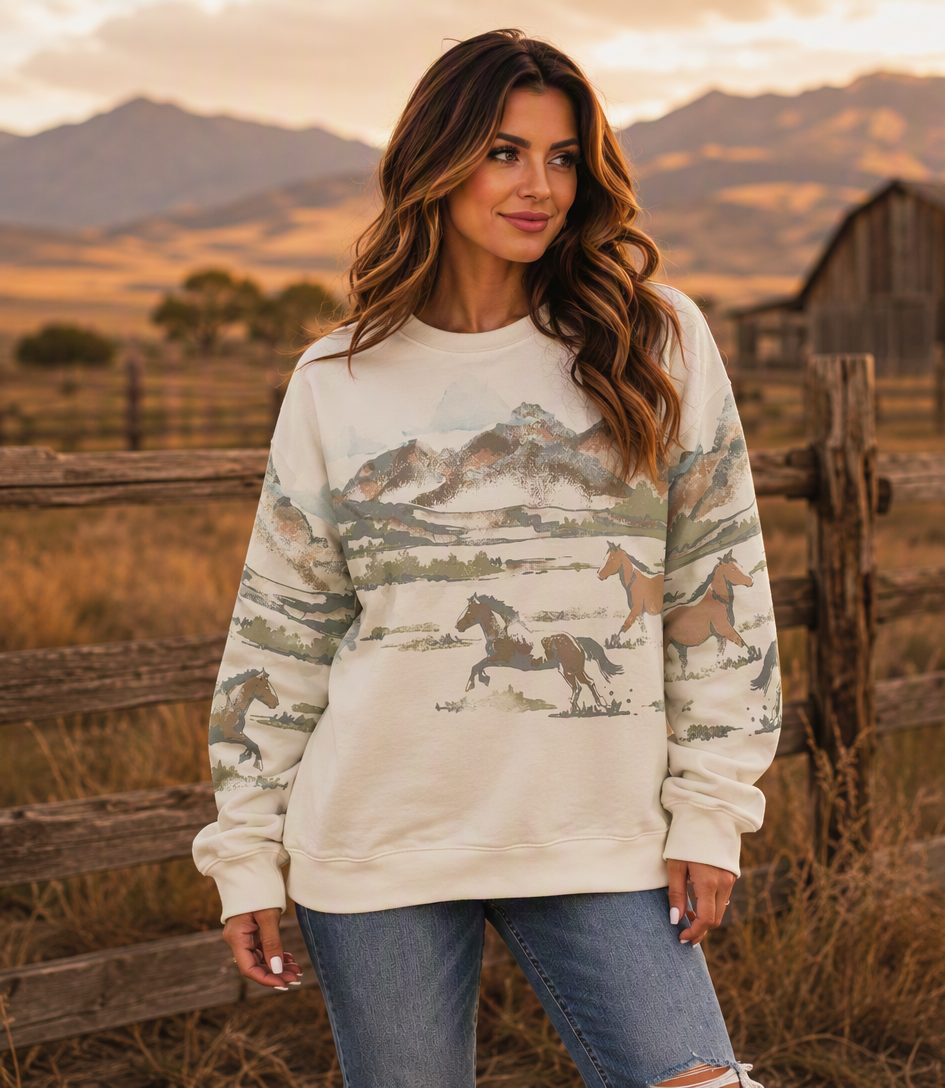Wild Range Horse Print Sweatshirt