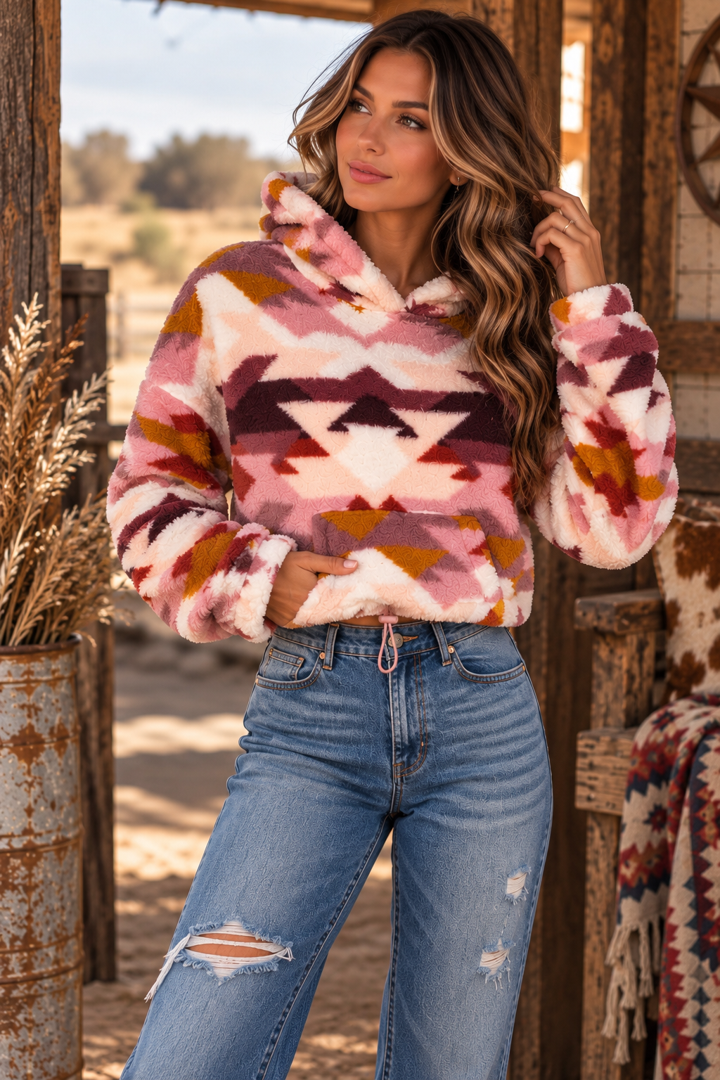 Blush Outlaw Hooded Sherpa Pullover