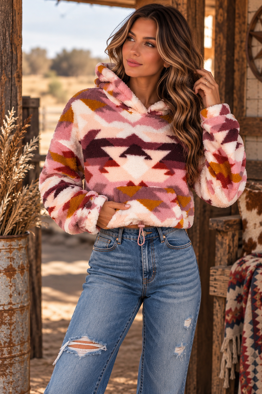 Blush Outlaw Hooded Sherpa Pullover