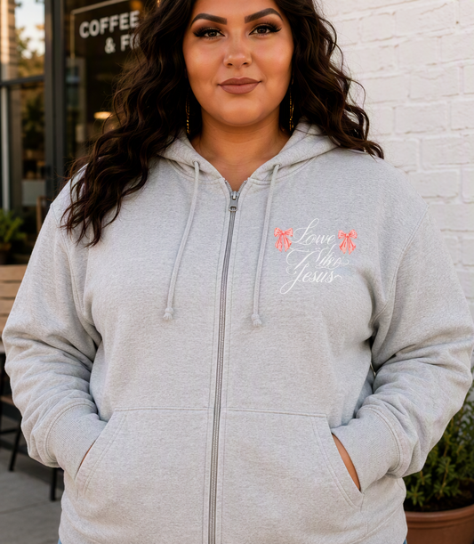 Love Like Jesus Bow Zip-Up Hoodie