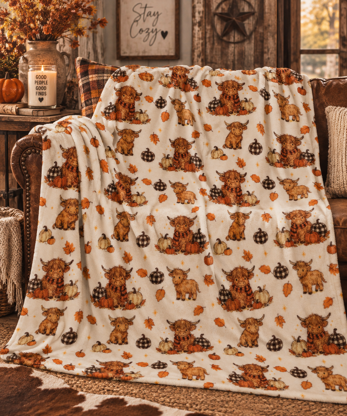 Highland Cow Harvest Throw Blanket — 50" x 60"