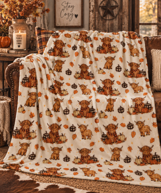 Highland Cow Harvest Throw Blanket — 50" x 60"