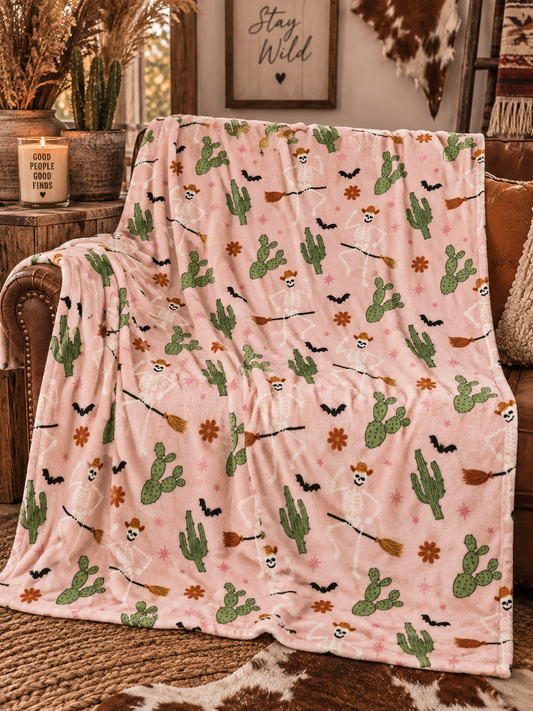 Pink Spooky Cactus Throw Blanket — 50" x 70"