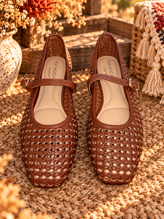 The Woven West Mary Jane — Cognac