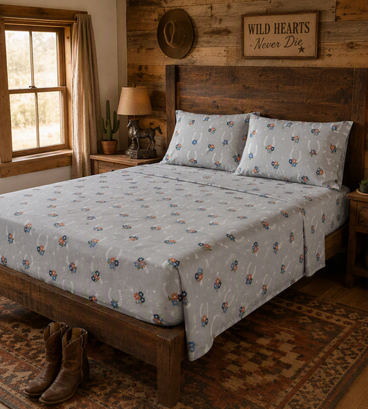 Lucky in Bloom Western Horseshoe Sheet Set