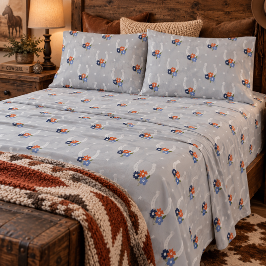 Lucky in Bloom Western Horseshoe Sheet Set