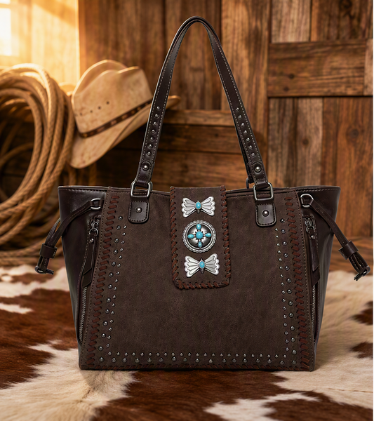 Wrangler / Montana West Mariposa Turquoise Butterfly Concho Leather Tote