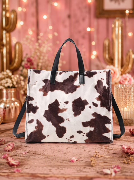 Furry Cowhide Pattern Leather Tote Bag