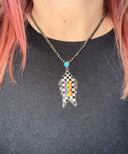 Full Throttle Checkered Arrow Necklace