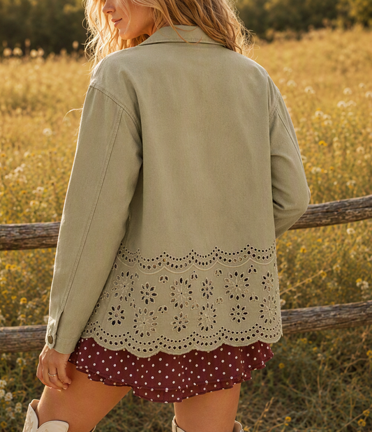 Prairie Eyelet Barn Jacket - Khaki Green