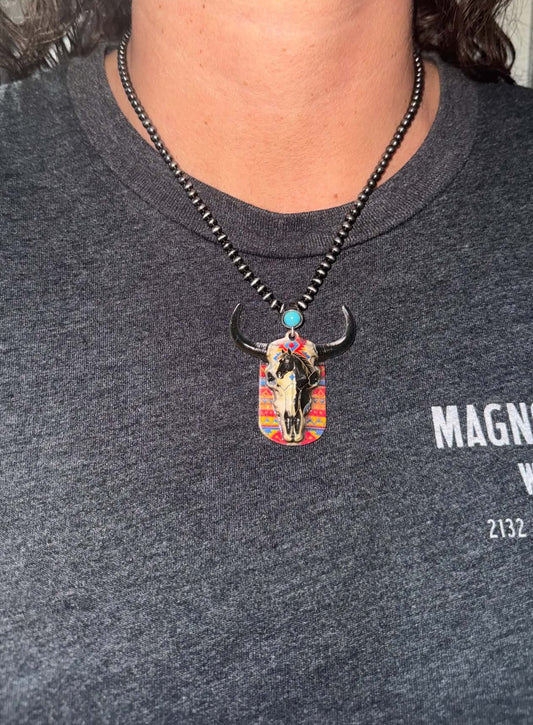 Longhorn Western Tag Necklace