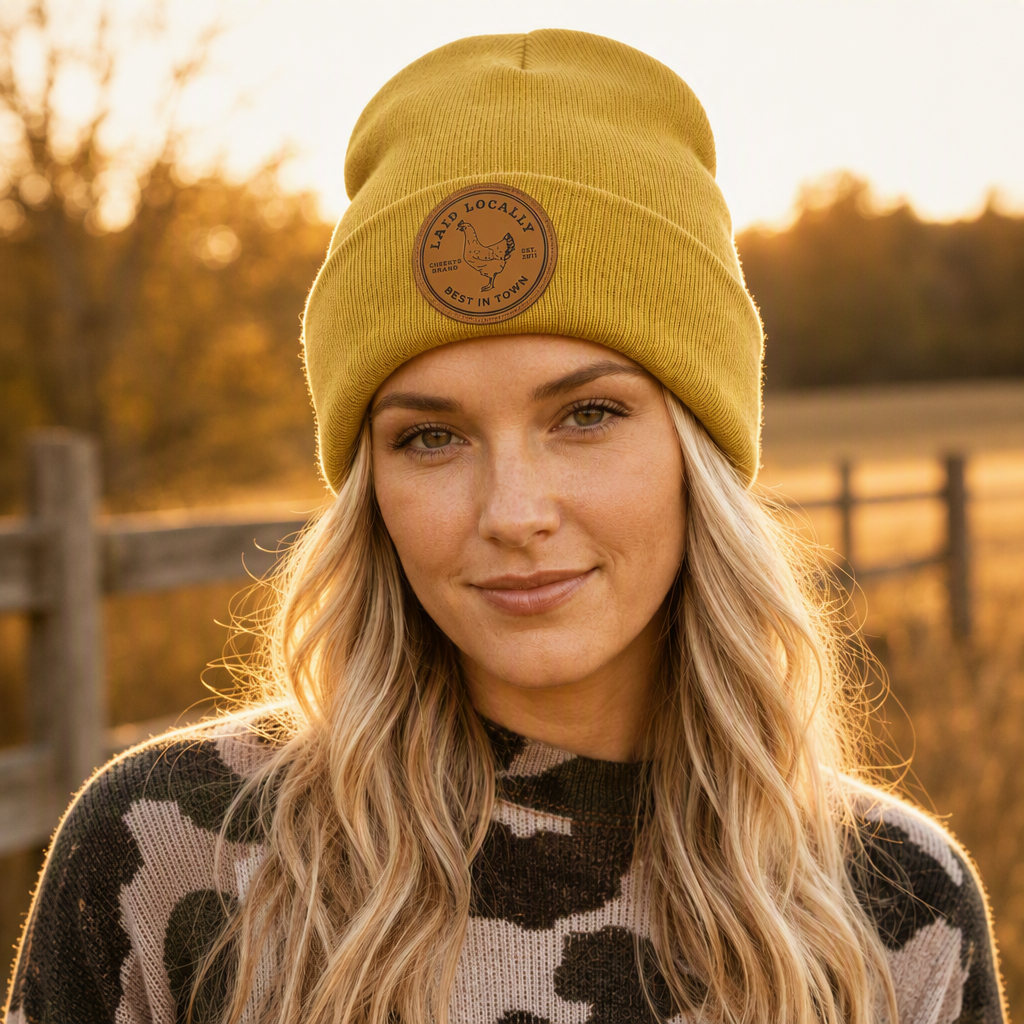 Laid Local Chicken Patch Beanie – Mustard