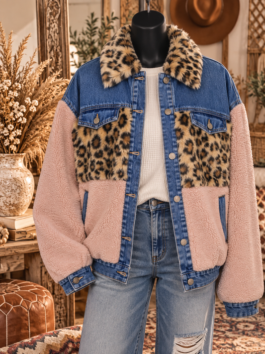 Wild Side Denim + Leopard Sherpa Jacket