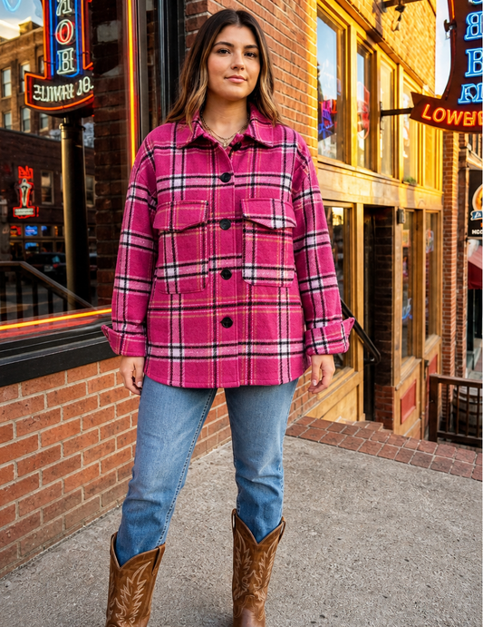 Wild Rose Plaid Shacket – Magenta Multi
