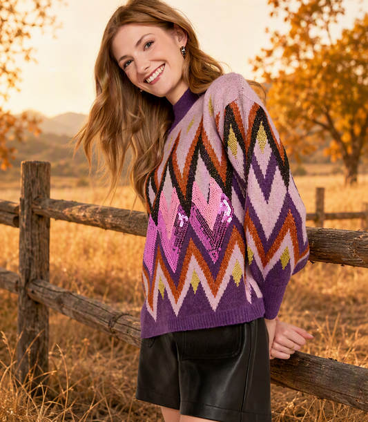 Purple Haze Sequin Western Sweater