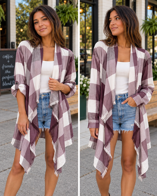 Slow Sunday Plaid Cardigan – Mauve