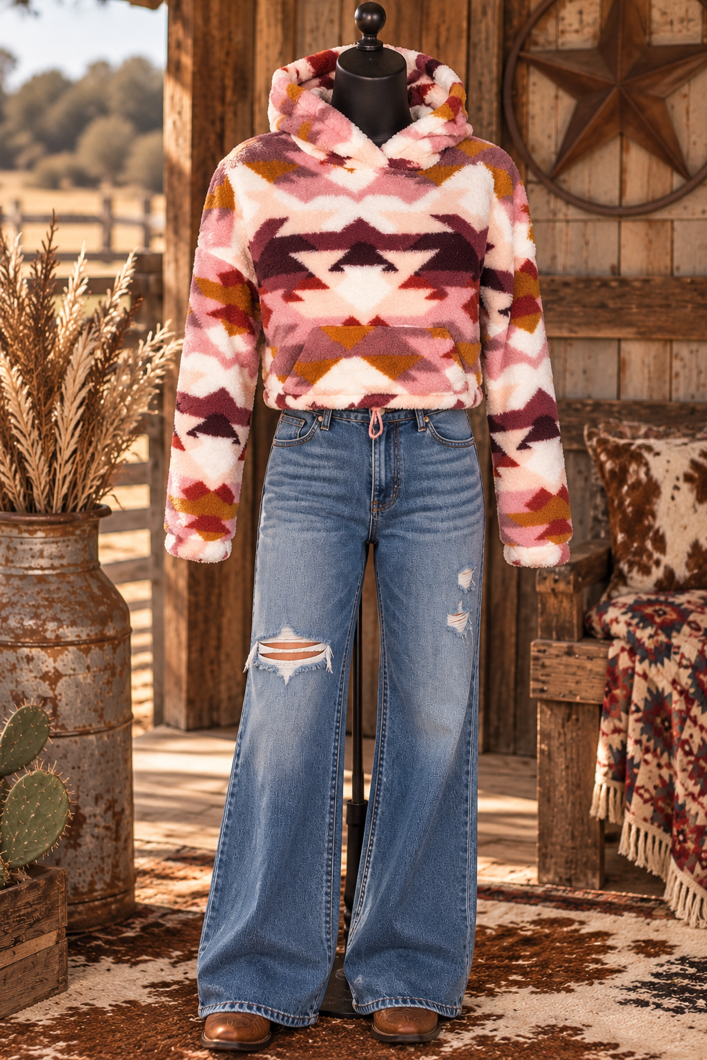 Blush Outlaw Hooded Sherpa Pullover