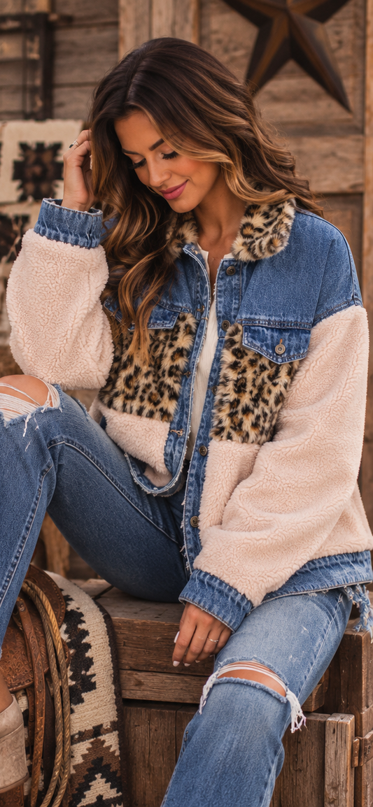 Wild Side Denim + Leopard Sherpa Jacket