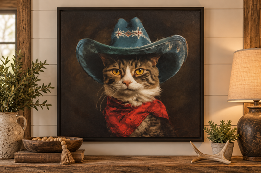 Cowboy Cat Framed Canvas
