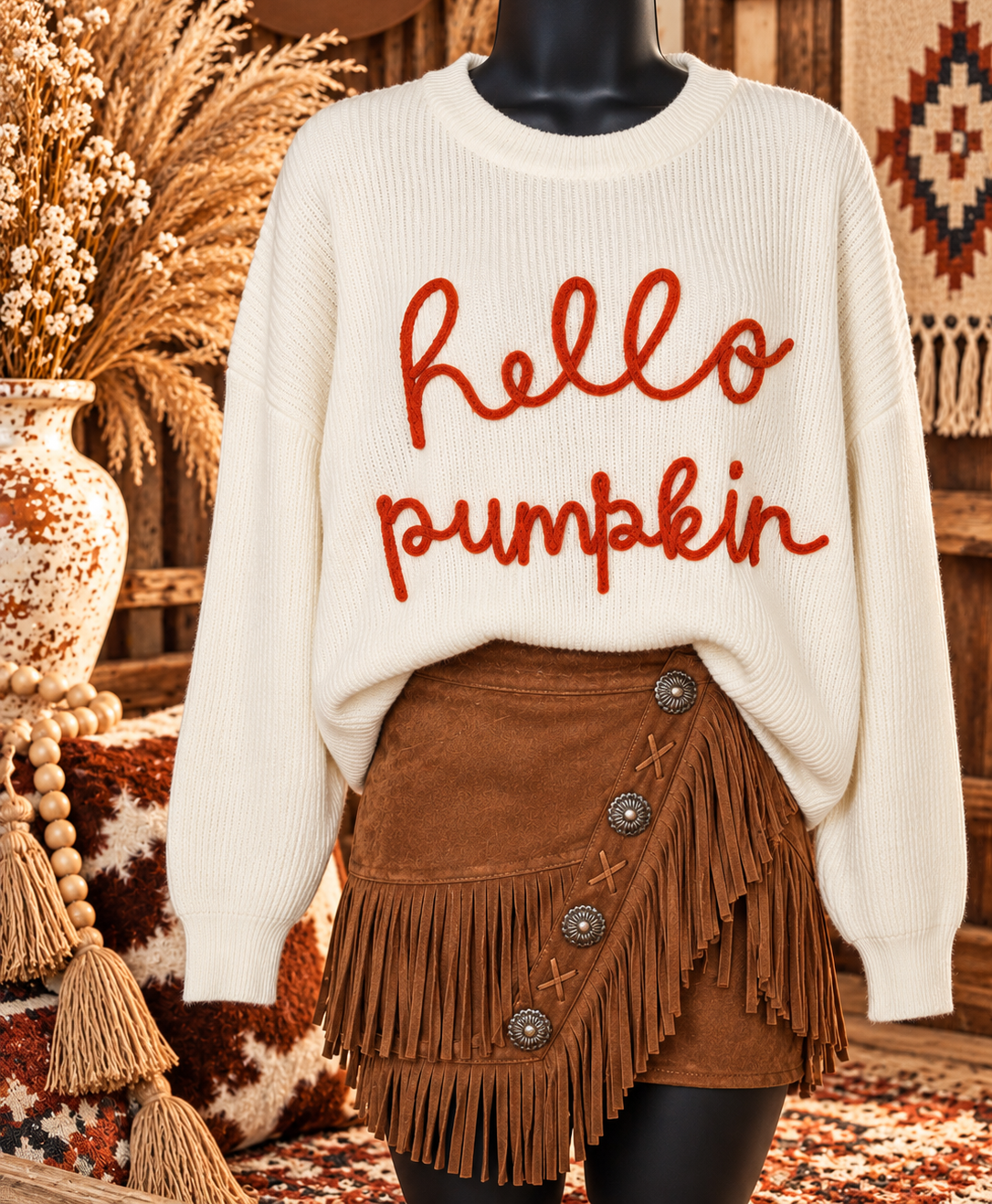 Hello Pumpkin Cozy Knit Sweater – Ivory