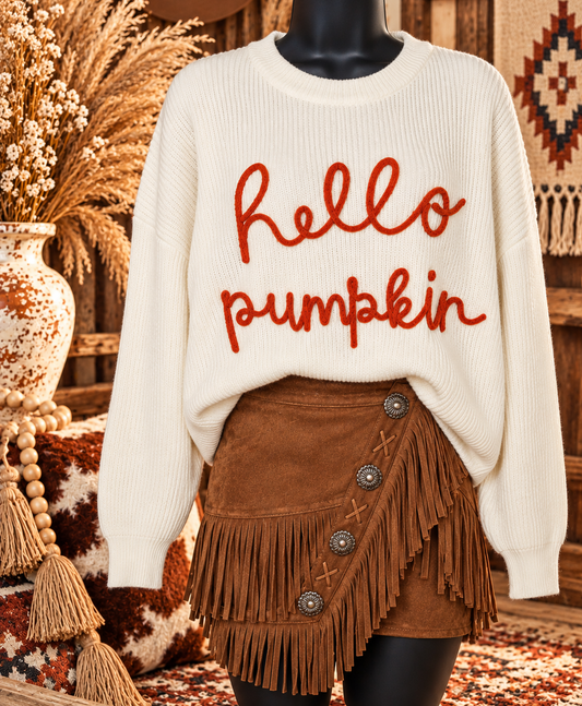 Hello Pumpkin Cozy Knit Sweater – Ivory