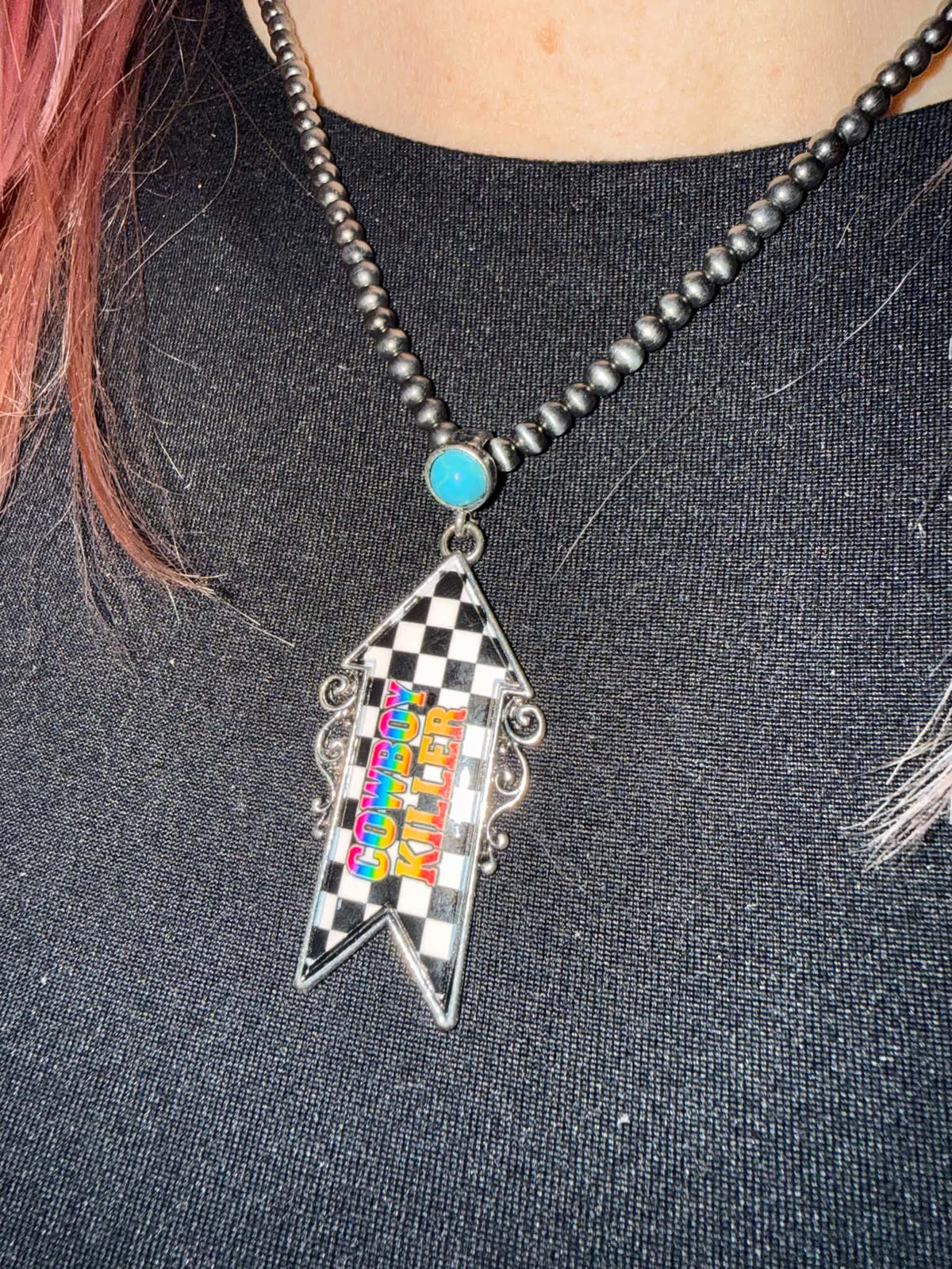 Full Throttle Checkered Arrow Necklace