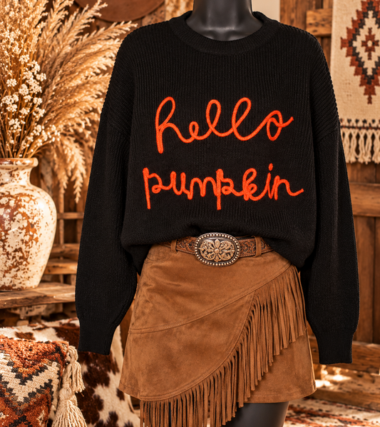 Hello Pumpkin Cozy Knit Sweater – Black