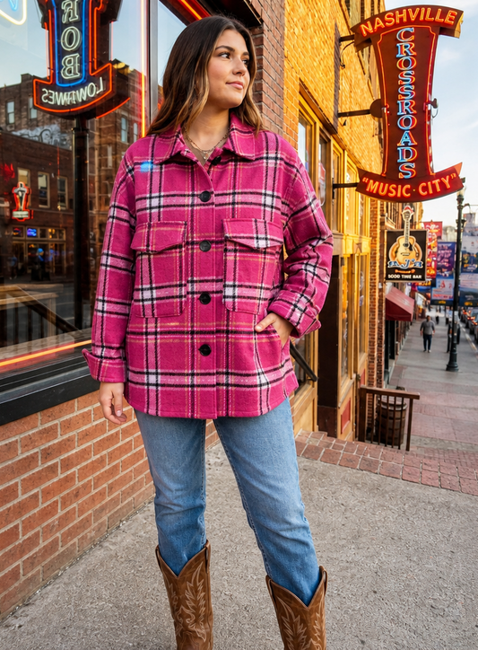 Wild Rose Plaid Shacket – Magenta Multi